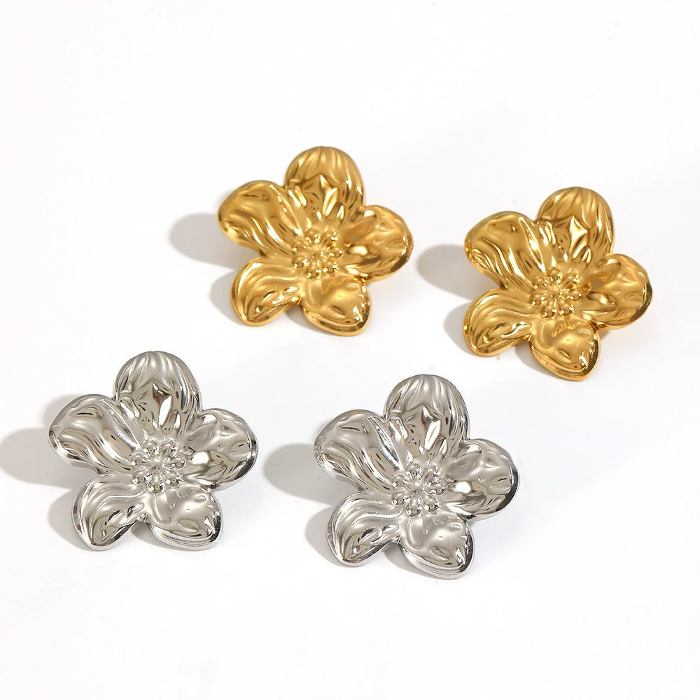 Wholesale Women's Threedimensional Stainless Steel Flower Earrings With Pvd Furnace Vacuum Real Gold Plating - Image 3