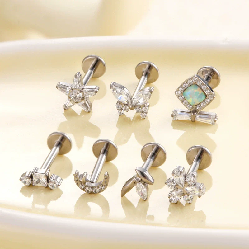 Wholesale Women's Titanium Alloy Ear Nail And Lip Nail Rod With Butterfly Star Moon And Flower Pattern Electroplating - Image 3