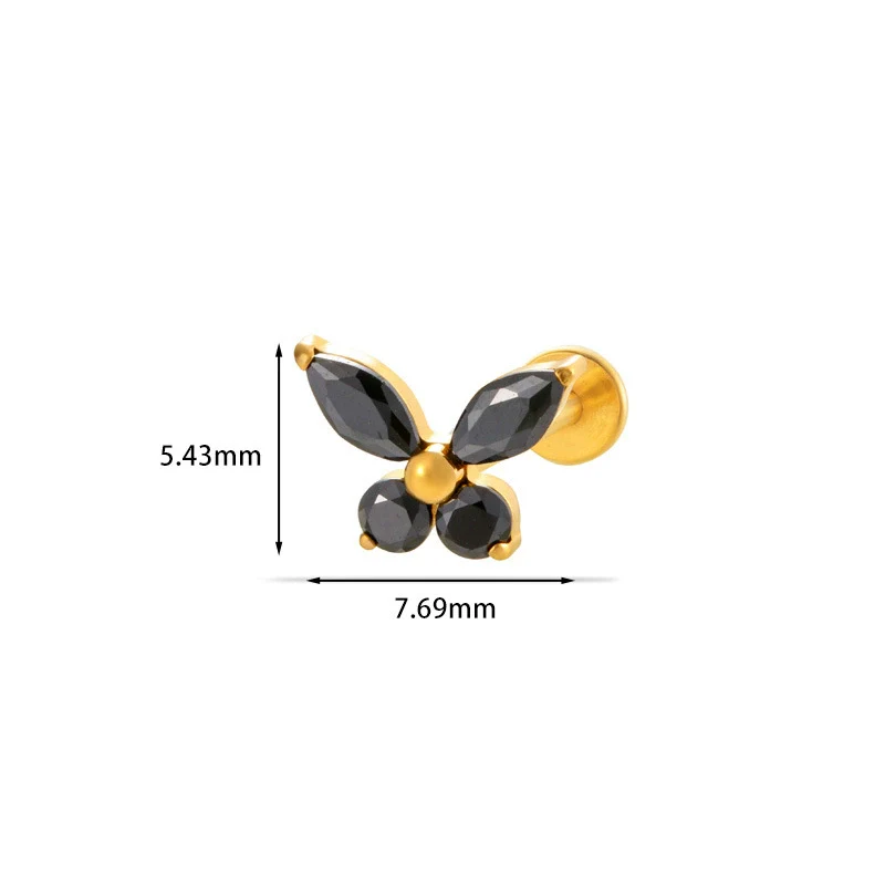 Wholesale Women's Titanium Alloy Heart Shape Inlaid Zircon Electroplated Butterfly Internal Tooth Screw Lip Nail Rod Cartilage Puncture Ear Bone Nail - Image 10