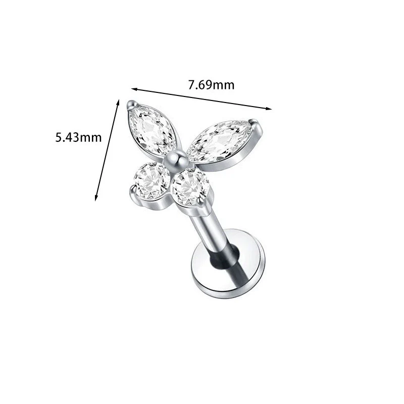 Wholesale Women's Titanium Alloy Heart Shape Inlaid Zircon Electroplated Butterfly Internal Tooth Screw Lip Nail Rod Cartilage Puncture Ear Bone Nail - Image 12