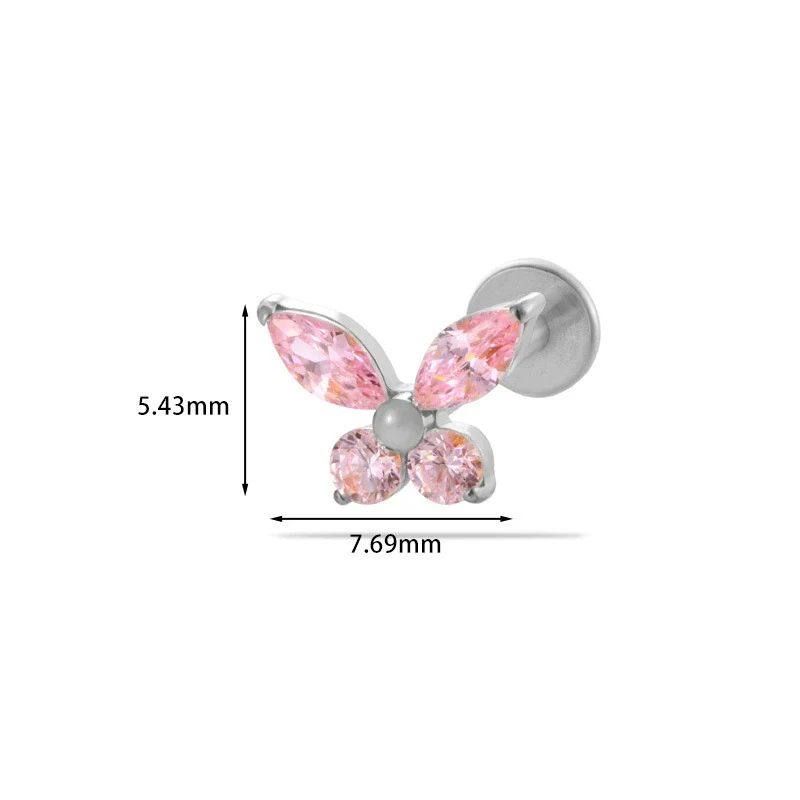 Wholesale Women's Titanium Alloy Heart Shape Inlaid Zircon Electroplated Butterfly Internal Tooth Screw Lip Nail Rod Cartilage Puncture Ear Bone Nail - Image 13
