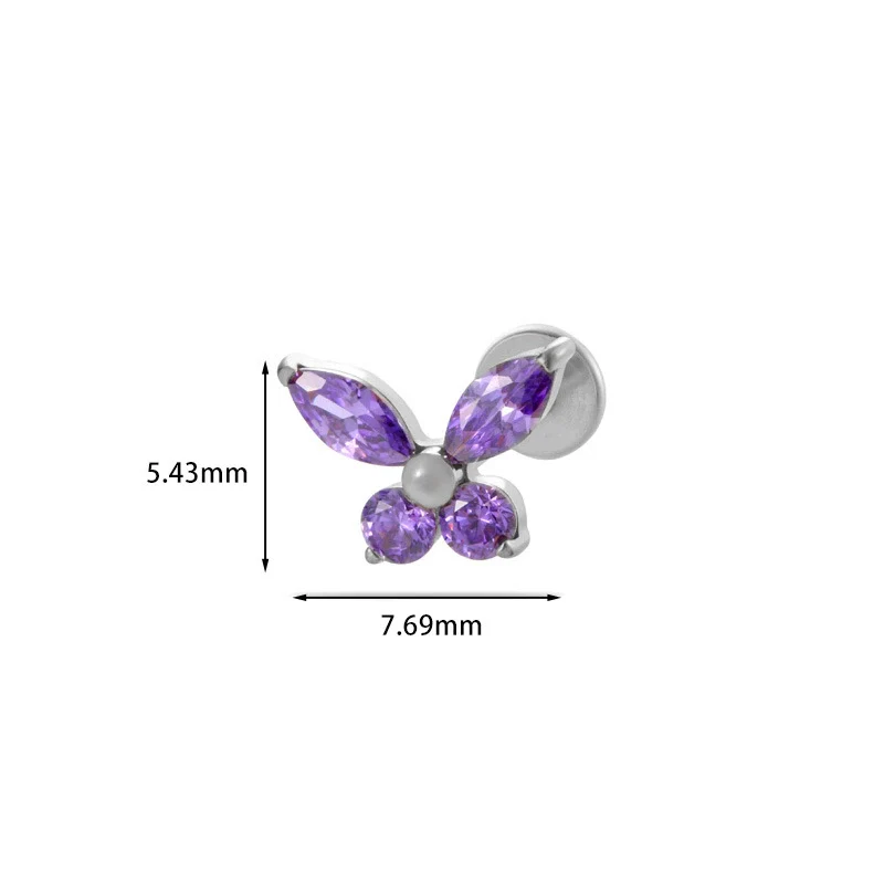 Wholesale Women's Titanium Alloy Heart Shape Inlaid Zircon Electroplated Butterfly Internal Tooth Screw Lip Nail Rod Cartilage Puncture Ear Bone Nail - Image 14