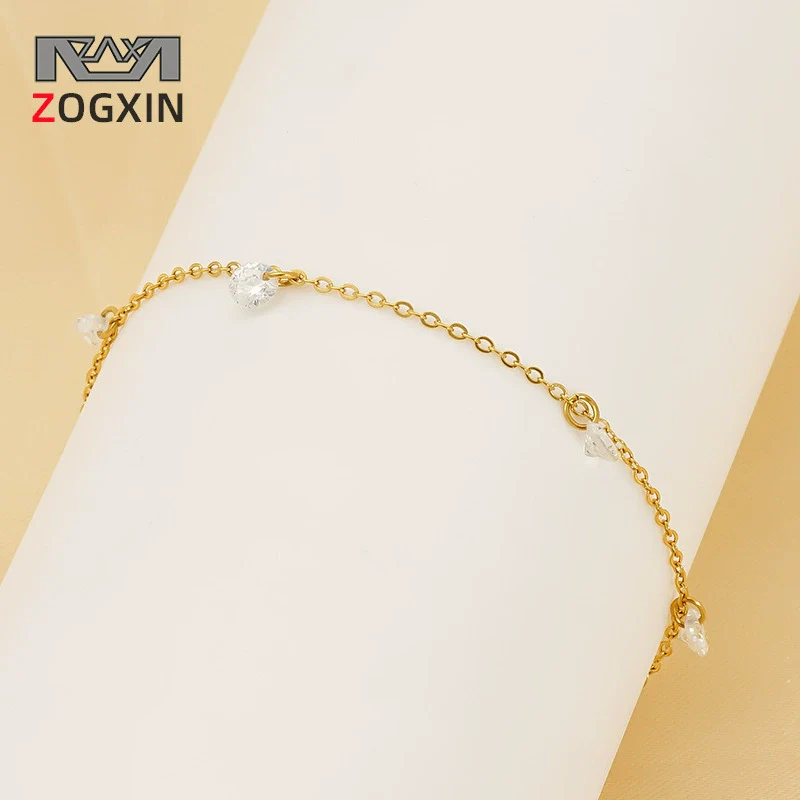 Wholesale Women's 316L Stainless Steel 18K Gold Geometric Zircon Bracelet Light Luxury Small Fresh Style