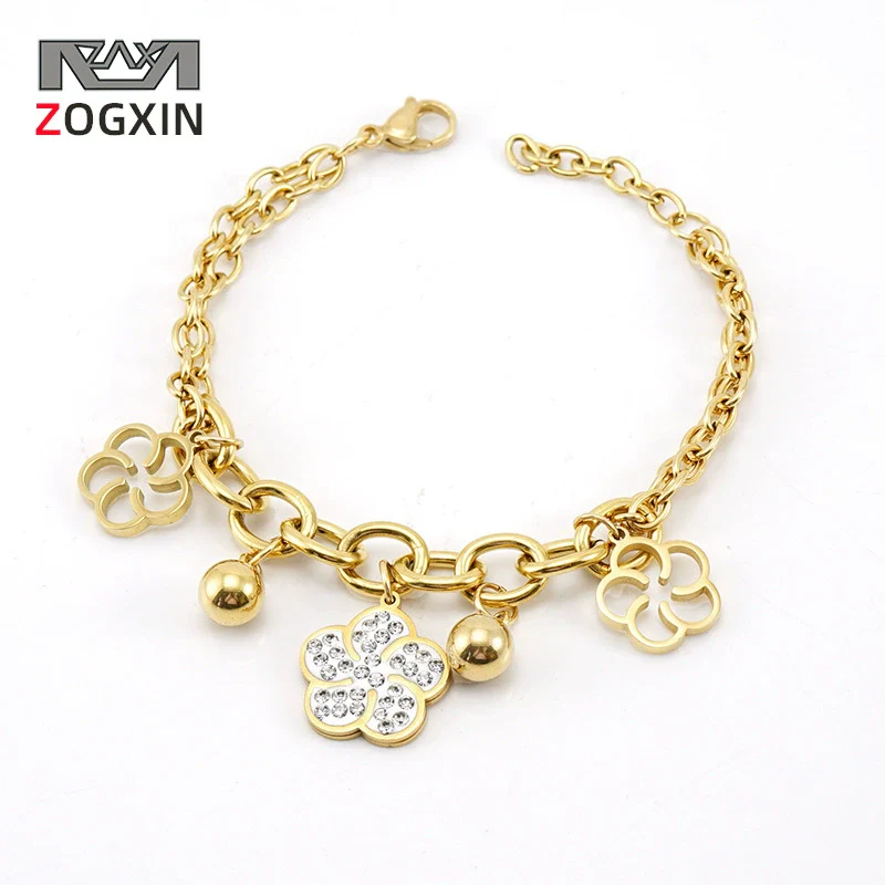 Wholesale Women's 316L Stainless Steel 18K Gold Plated Flower Bracelet Jewelry With Electroplating Treatment