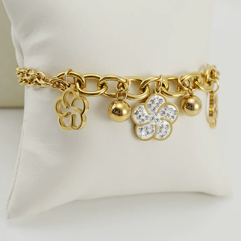 Wholesale Women's 316L Stainless Steel 18K Gold Plated Flower Bracelet Jewelry With Electroplating Treatment - Image 2