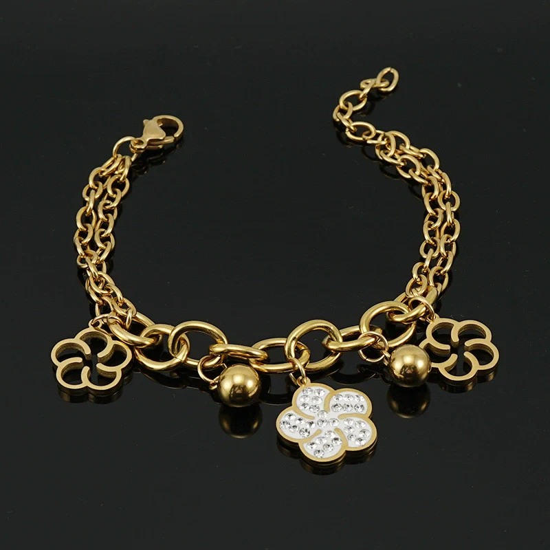 Wholesale Women's 316L Stainless Steel 18K Gold Plated Flower Bracelet Jewelry With Electroplating Treatment - Image 3