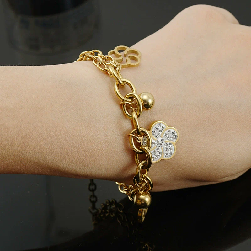 Wholesale Women's 316L Stainless Steel 18K Gold Plated Flower Bracelet Jewelry With Electroplating Treatment - Image 4