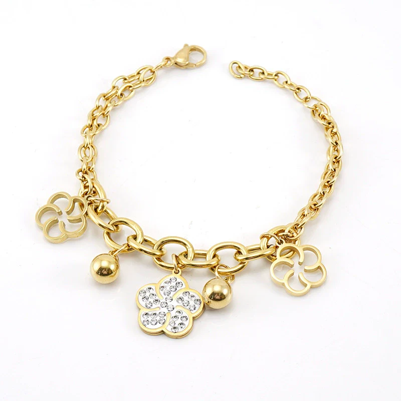 Wholesale Women's 316L Stainless Steel 18K Gold Plated Flower Bracelet Jewelry With Electroplating Treatment - Image 5