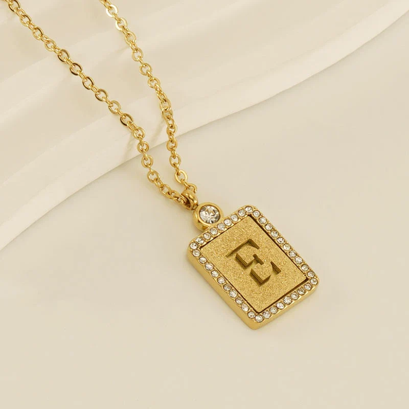Wholesale Women's 316L Stainless Steel And 18K Gold Plated Diamond Letter Pendant Necklace With Cross Chain - Image 10