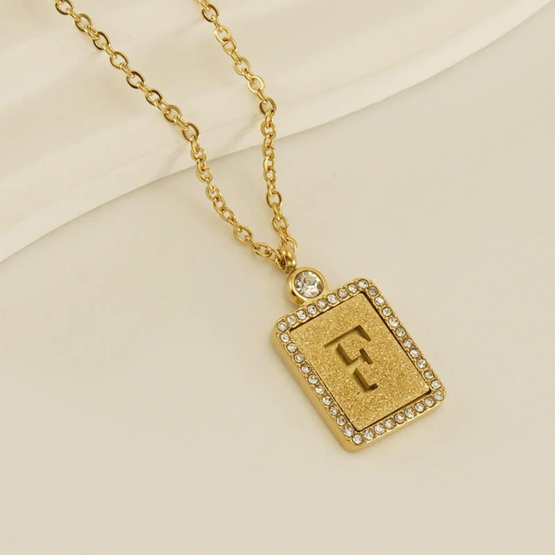 Wholesale Women's 316L Stainless Steel And 18K Gold Plated Diamond Letter Pendant Necklace With Cross Chain - Image 11