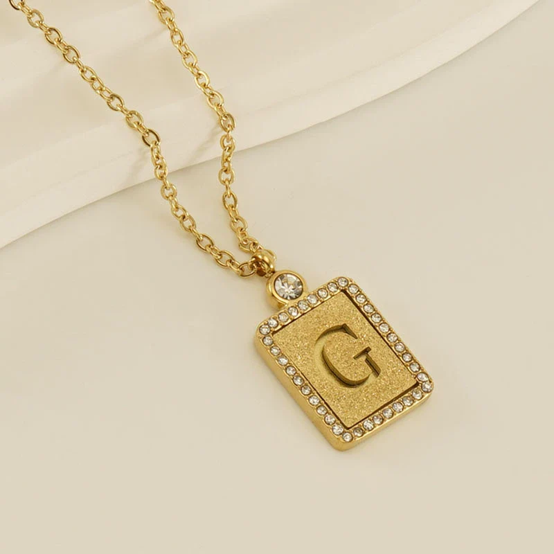 Wholesale Women's 316L Stainless Steel And 18K Gold Plated Diamond Letter Pendant Necklace With Cross Chain - Image 12