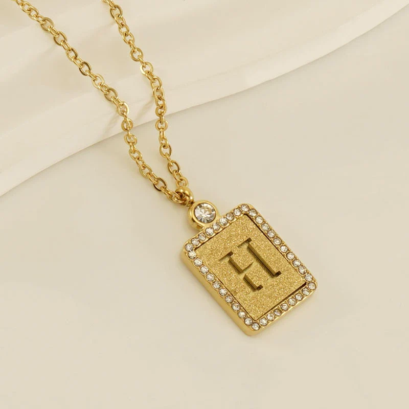 Wholesale Women's 316L Stainless Steel And 18K Gold Plated Diamond Letter Pendant Necklace With Cross Chain - Image 13