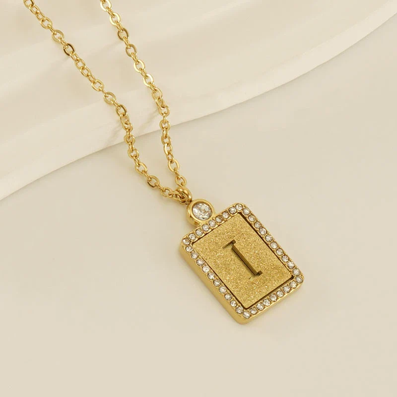 Wholesale Women's 316L Stainless Steel And 18K Gold Plated Diamond Letter Pendant Necklace With Cross Chain - Image 14