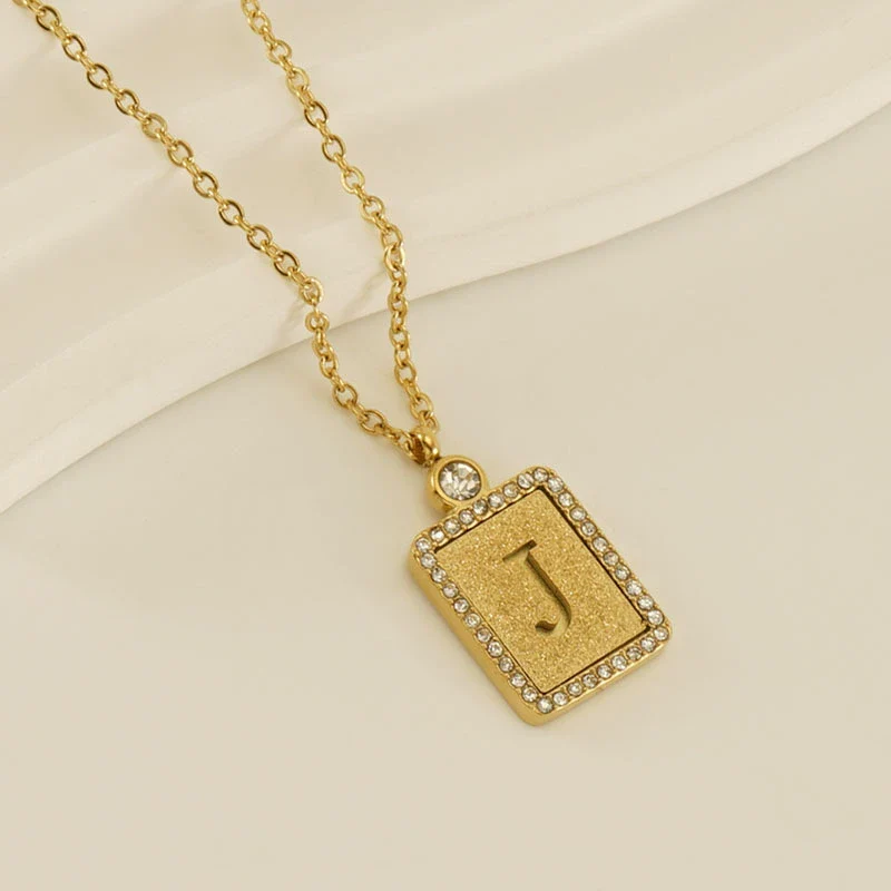 Wholesale Women's 316L Stainless Steel And 18K Gold Plated Diamond Letter Pendant Necklace With Cross Chain - Image 15
