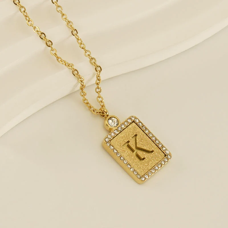 Wholesale Women's 316L Stainless Steel And 18K Gold Plated Diamond Letter Pendant Necklace With Cross Chain - Image 16