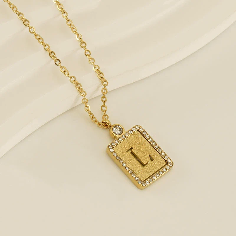 Wholesale Women's 316L Stainless Steel And 18K Gold Plated Diamond Letter Pendant Necklace With Cross Chain - Image 17