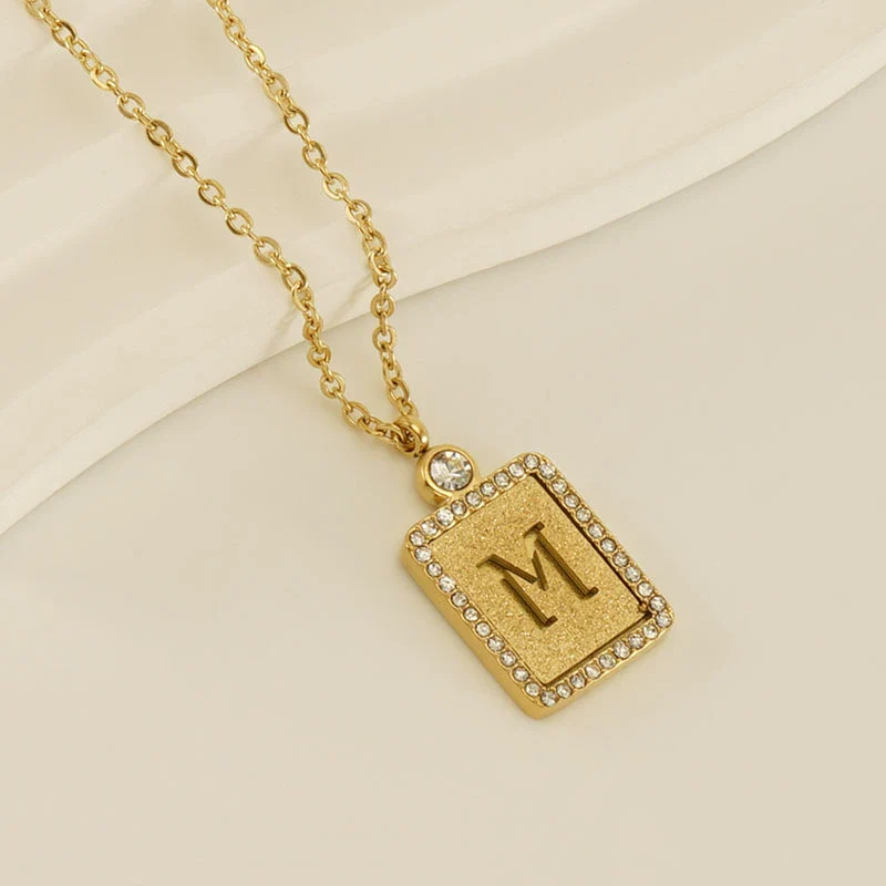 Wholesale Women's 316L Stainless Steel And 18K Gold Plated Diamond Letter Pendant Necklace With Cross Chain - Image 18