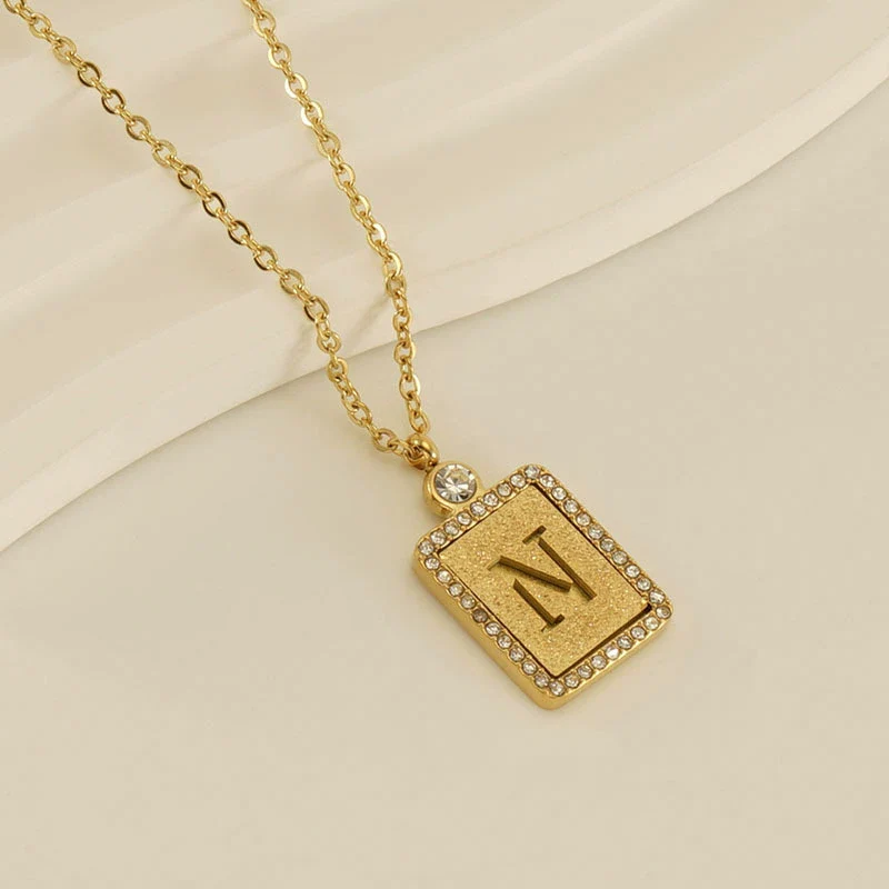 Wholesale Women's 316L Stainless Steel And 18K Gold Plated Diamond Letter Pendant Necklace With Cross Chain - Image 19