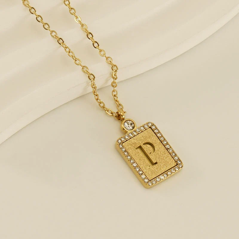 Wholesale Women's 316L Stainless Steel And 18K Gold Plated Diamond Letter Pendant Necklace With Cross Chain - Image 21
