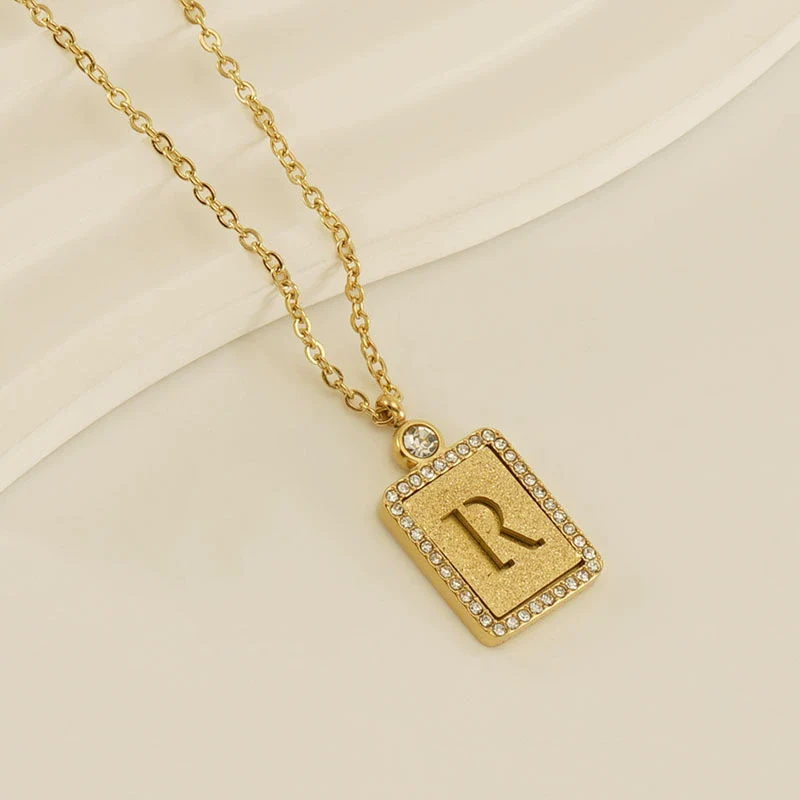 Wholesale Women's 316L Stainless Steel And 18K Gold Plated Diamond Letter Pendant Necklace With Cross Chain - Image 23