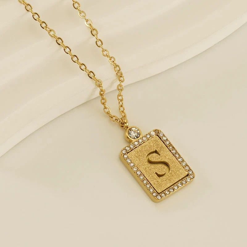 Wholesale Women's 316L Stainless Steel And 18K Gold Plated Diamond Letter Pendant Necklace With Cross Chain - Image 24
