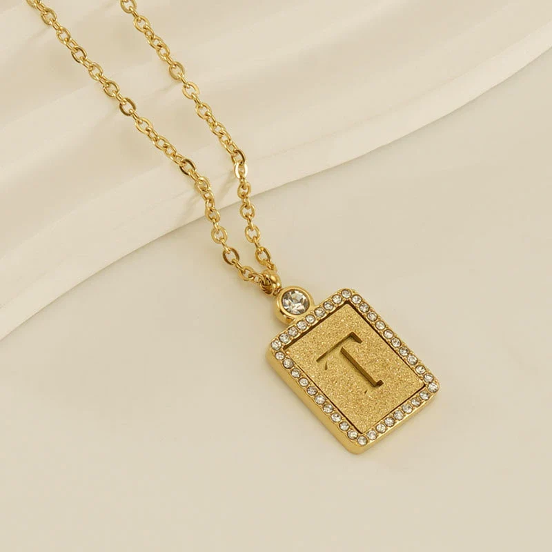 Wholesale Women's 316L Stainless Steel And 18K Gold Plated Diamond Letter Pendant Necklace With Cross Chain - Image 25