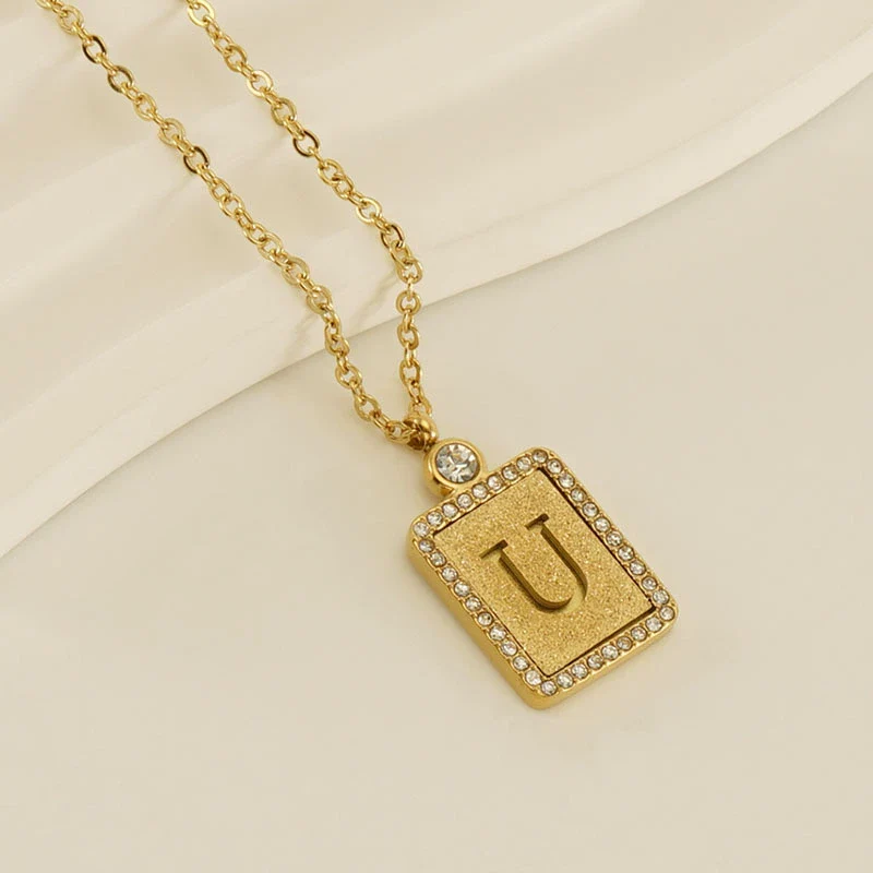 Wholesale Women's 316L Stainless Steel And 18K Gold Plated Diamond Letter Pendant Necklace With Cross Chain - Image 26