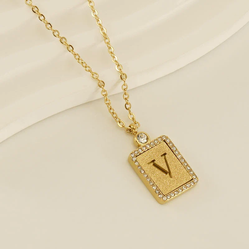 Wholesale Women's 316L Stainless Steel And 18K Gold Plated Diamond Letter Pendant Necklace With Cross Chain - Image 27