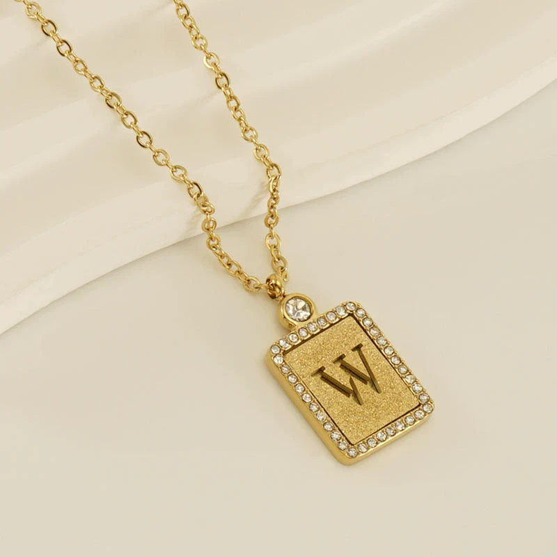 Wholesale Women's 316L Stainless Steel And 18K Gold Plated Diamond Letter Pendant Necklace With Cross Chain - Image 28