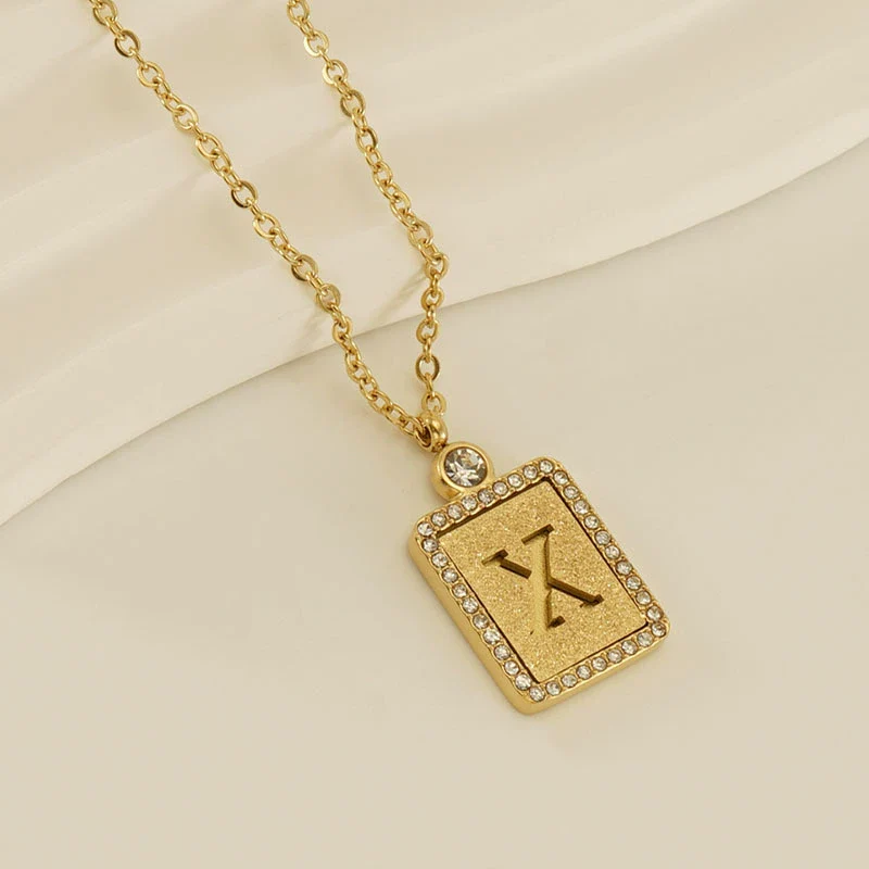 Wholesale Women's 316L Stainless Steel And 18K Gold Plated Diamond Letter Pendant Necklace With Cross Chain - Image 29