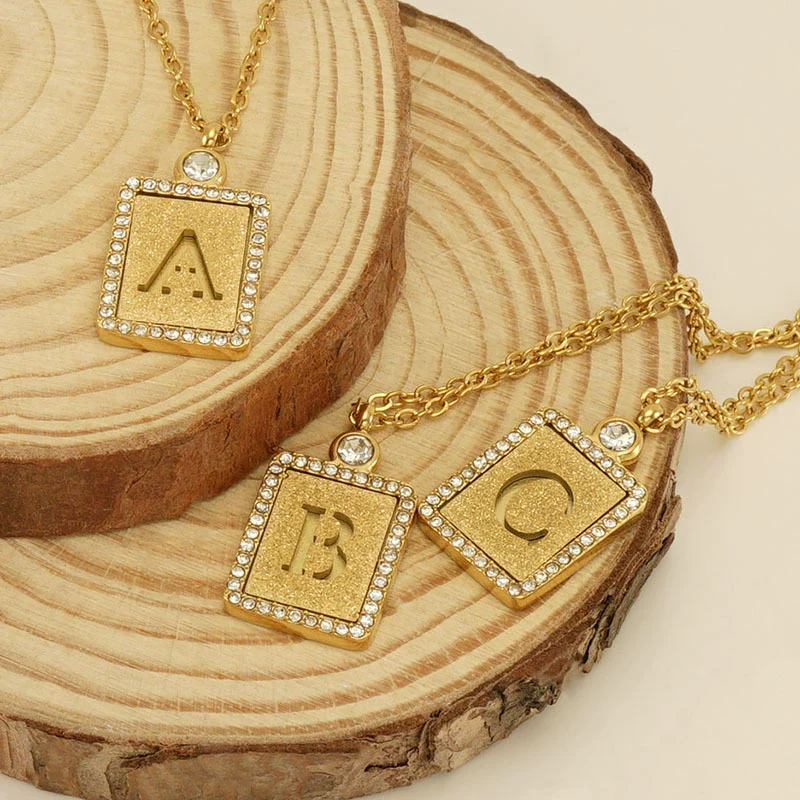 Wholesale Women's 316L Stainless Steel And 18K Gold Plated Diamond Letter Pendant Necklace With Cross Chain - Image 3