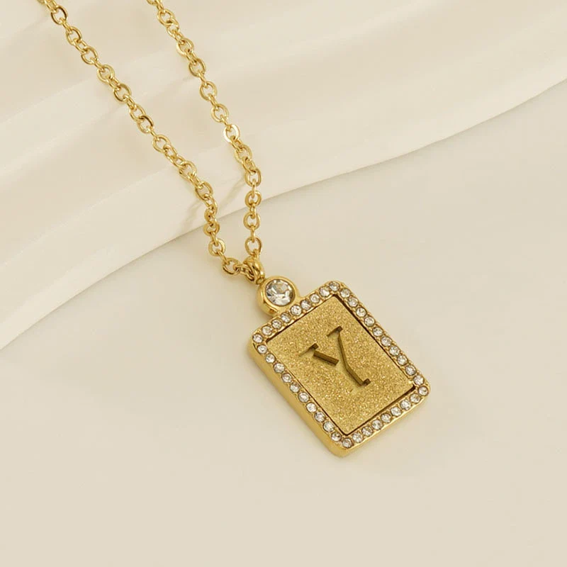Wholesale Women's 316L Stainless Steel And 18K Gold Plated Diamond Letter Pendant Necklace With Cross Chain - Image 30