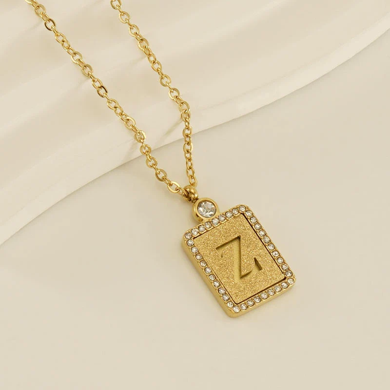 Wholesale Women's 316L Stainless Steel And 18K Gold Plated Diamond Letter Pendant Necklace With Cross Chain - Image 31