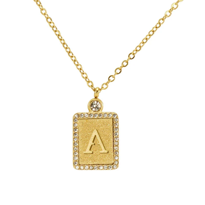 Wholesale Women's 316L Stainless Steel And 18K Gold Plated Diamond Letter Pendant Necklace With Cross Chain - Image 5