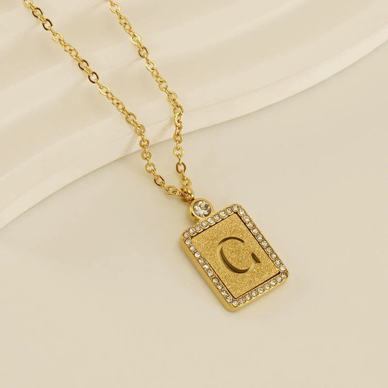 Wholesale Women's 316L Stainless Steel And 18K Gold Plated Diamond Letter Pendant Necklace With Cross Chain - Image 8
