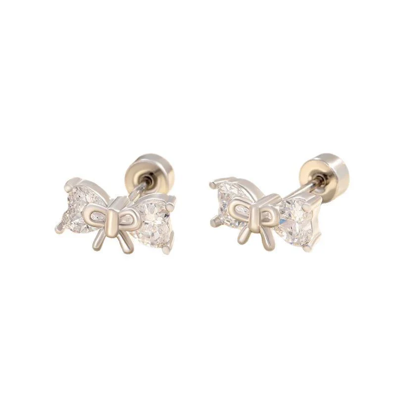 Wholesale Women's Titanium Steel Bow Zirconia Earrings - Image 4