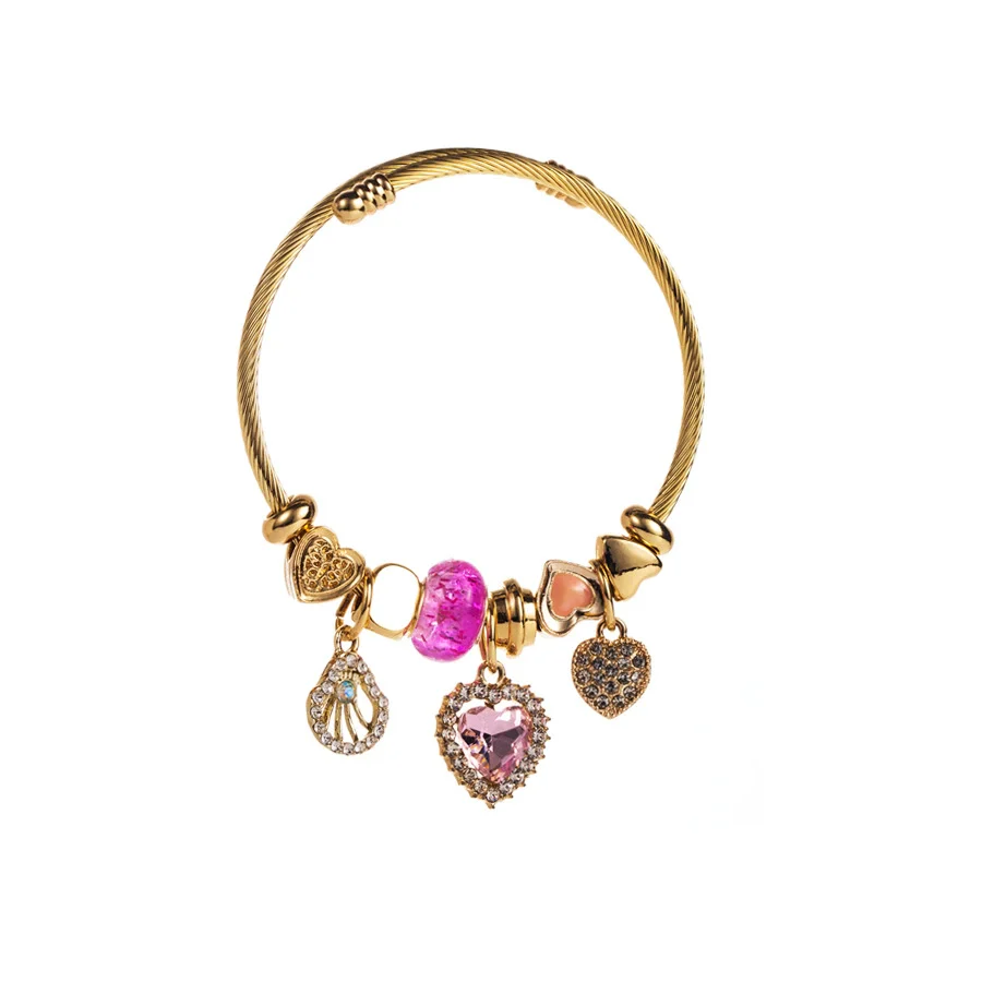 Wholesale Women's Titanium Steel Bracelet With Rhinestone Love Bee Pendant And Heart Animal Zodiac Patterns - Image 5