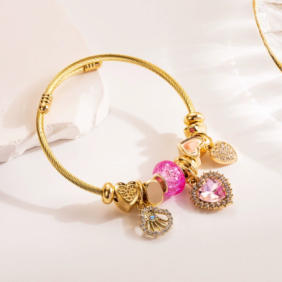 Wholesale Women's Titanium Steel Bracelet With Rhinestone Love Bee Pendant And Heart Animal Zodiac Patterns - Image 6