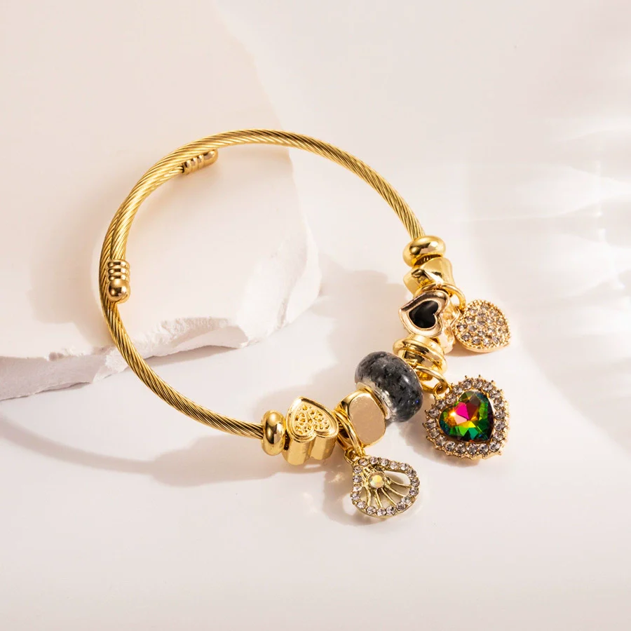 Wholesale Women's Titanium Steel Bracelet With Rhinestone Love Bee Pendant And Heart Animal Zodiac Patterns - Image 7