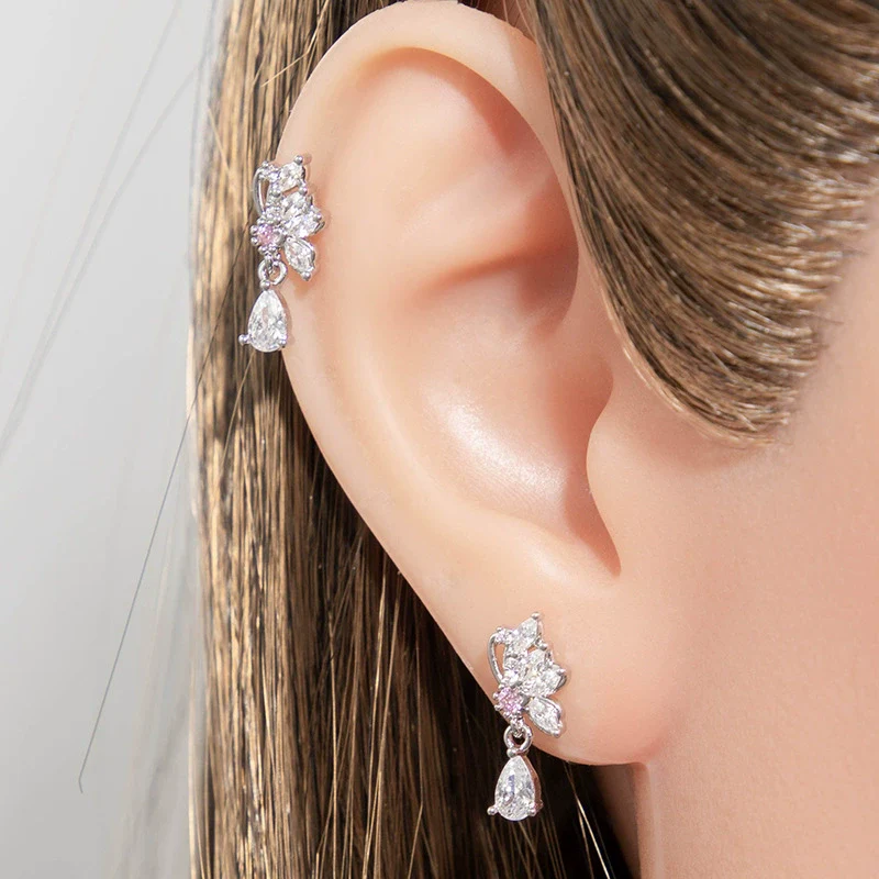 Wholesale Women's Titanium Steel Butterflyshaped Zirconia Fashion Jewelry Screw Piercing Ear Nails - Image 2