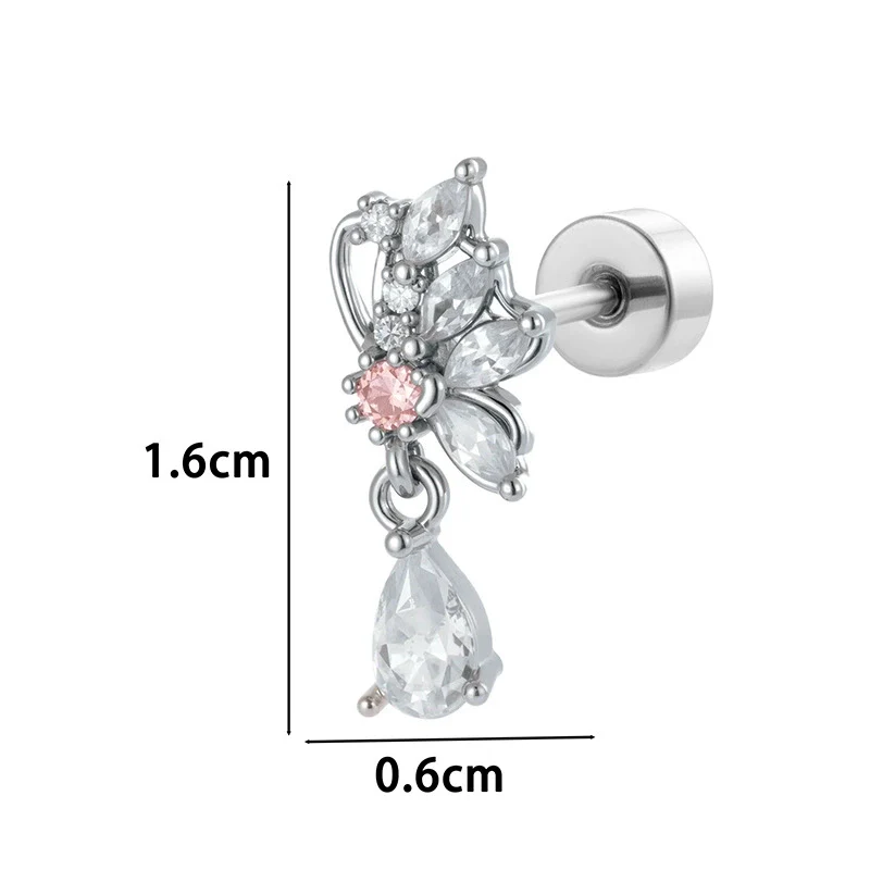Wholesale Women's Titanium Steel Butterflyshaped Zirconia Fashion Jewelry Screw Piercing Ear Nails - Image 3
