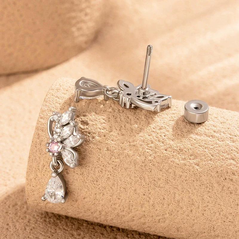 Wholesale Women's Titanium Steel Butterflyshaped Zirconia Fashion Jewelry Screw Piercing Ear Nails - Image 4