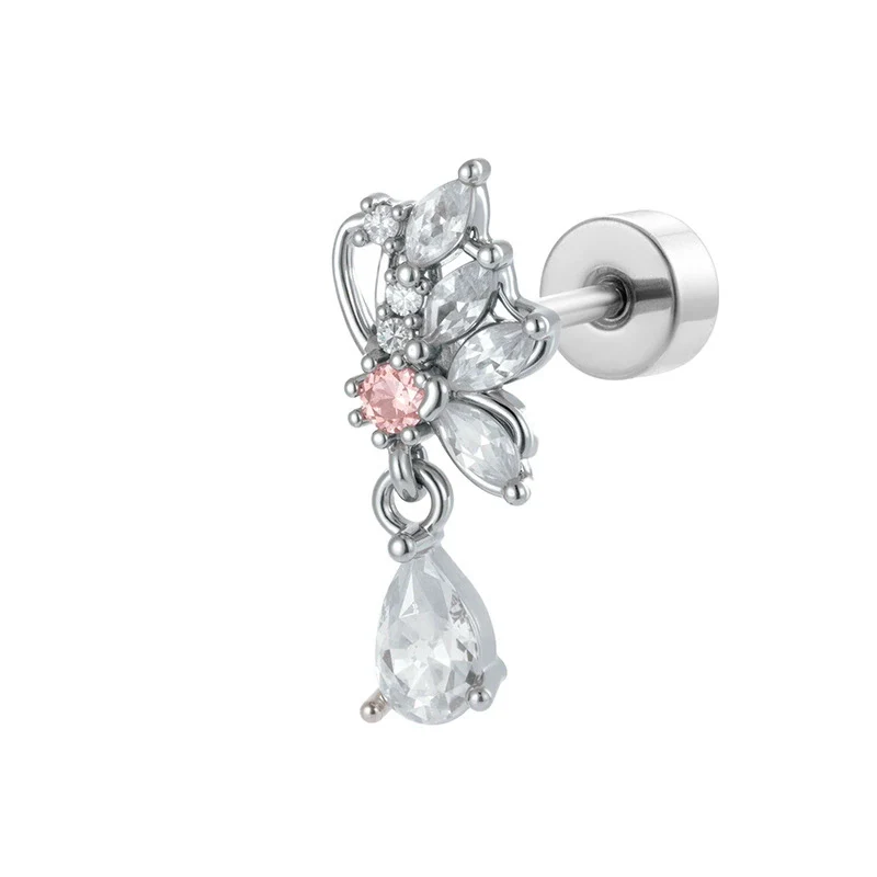 Wholesale Women's Titanium Steel Butterflyshaped Zirconia Fashion Jewelry Screw Piercing Ear Nails - Image 6