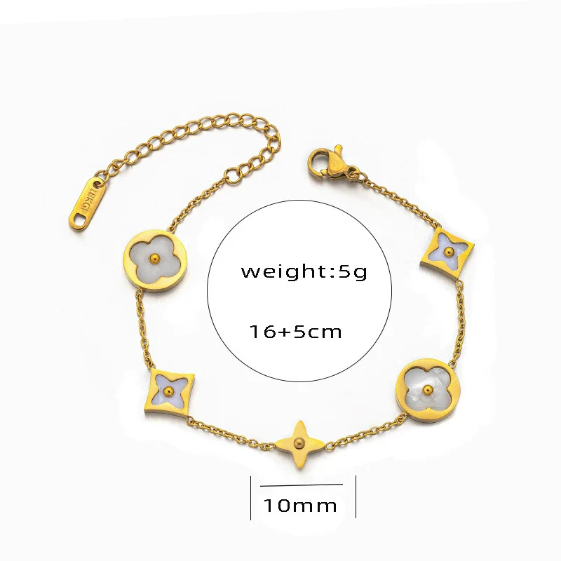 Wholesale Women's Titanium Steel Clover Peach Heart Love Roman Digital Round Beads Electroplated Bracelet - Image 5