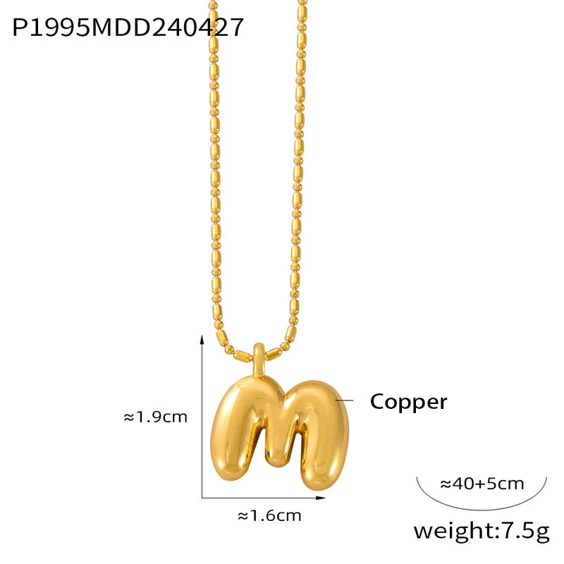 Wholesale Women's Titanium Steel Copper Ball Chain Necklace With Geometric Letter Number Text Design Electroplated Pendant - Image 18