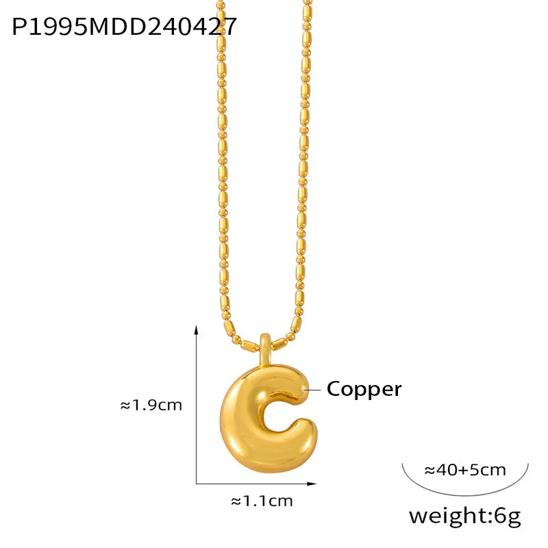 Wholesale Women's Titanium Steel Copper Ball Chain Necklace With Geometric Letter Number Text Design Electroplated Pendant - Image 8