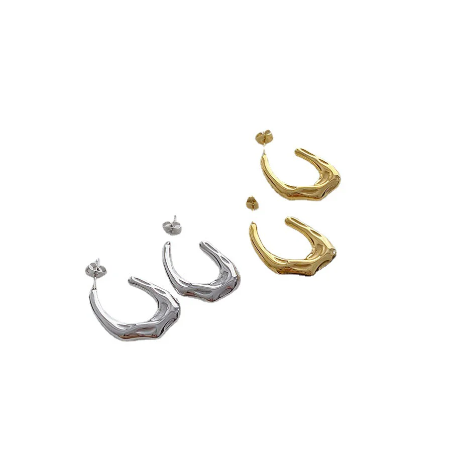 Wholesale Women's Titanium Steel Cshaped Geometric Electroplated Earrings - Image 5