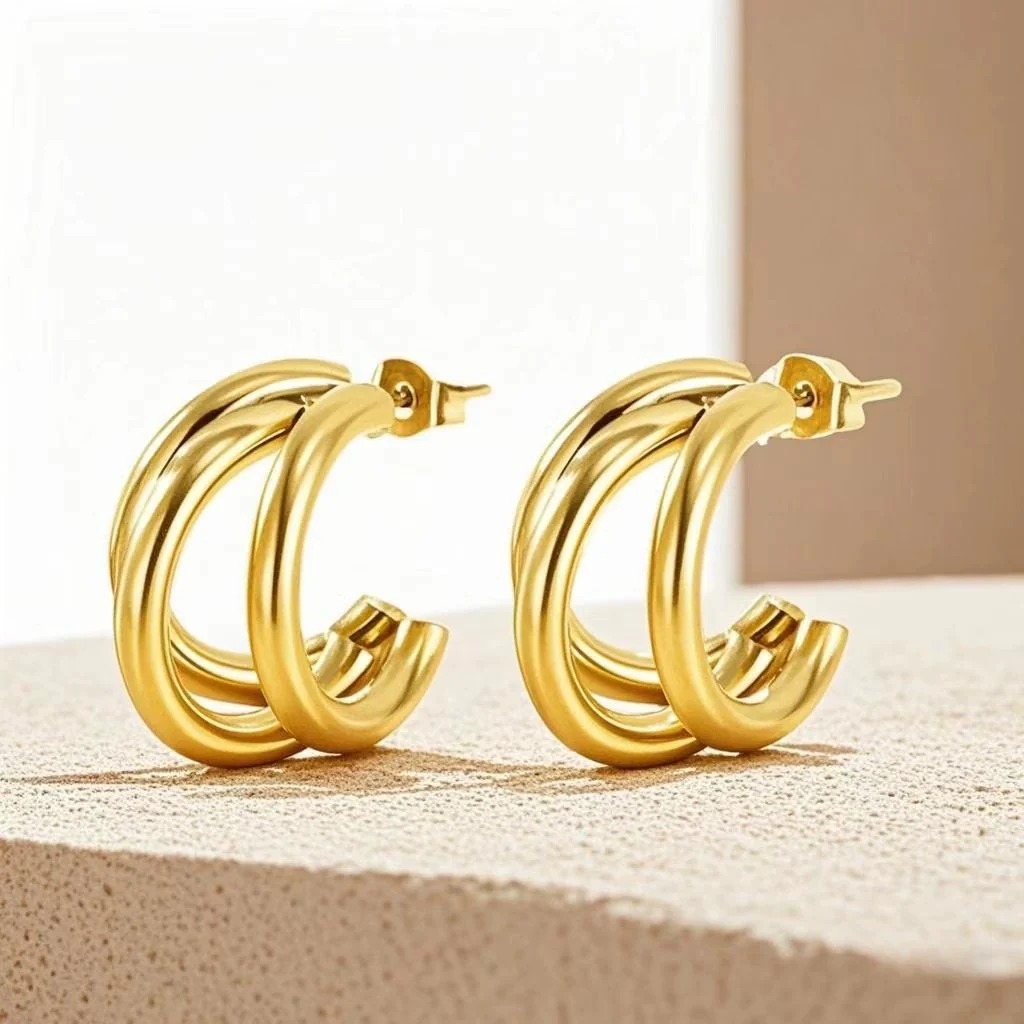 Wholesale Women's Titanium Steel Cshaped Multilayered Electroplated Elegant Fashionable Trendy Circle Earrings - Image 2