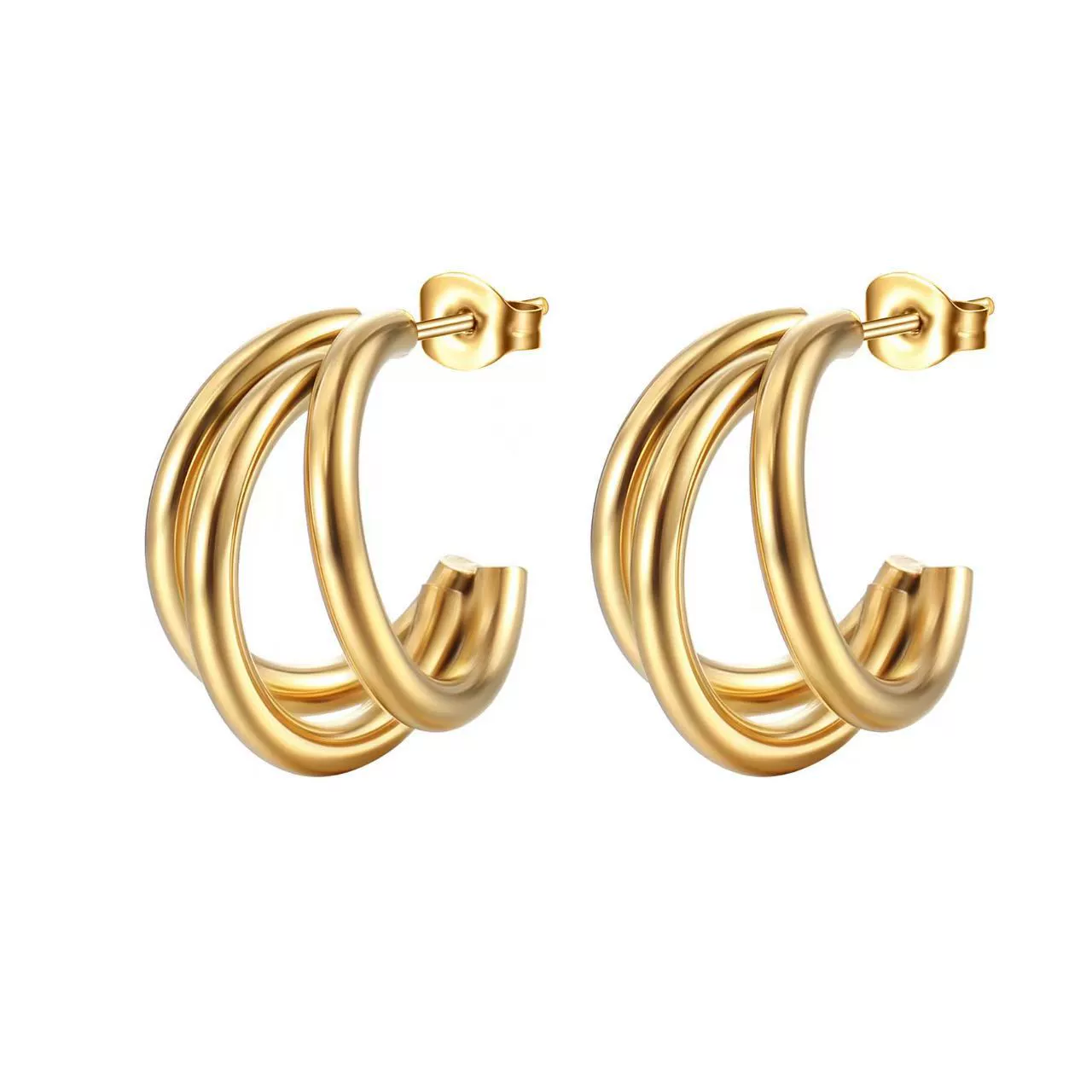 Wholesale Women's Titanium Steel Cshaped Multilayered Electroplated Elegant Fashionable Trendy Circle Earrings - Image 3