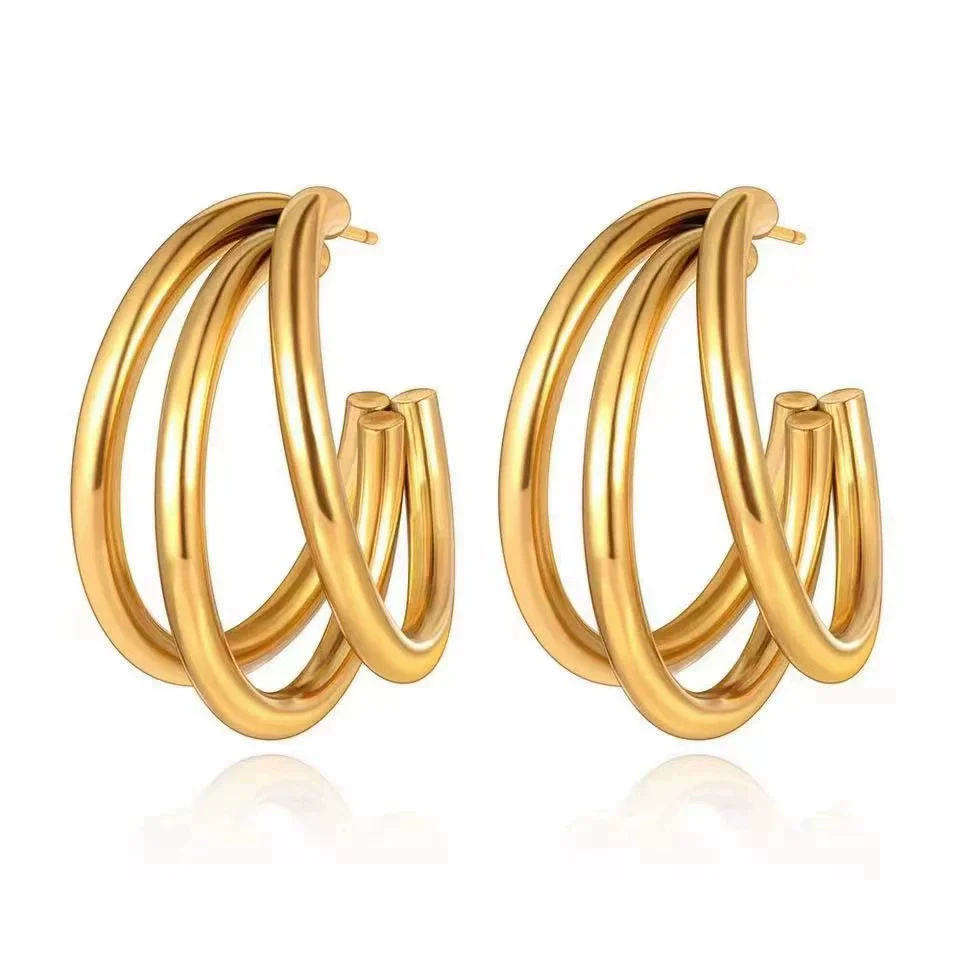 Wholesale Women's Titanium Steel Cshaped Multilayered Electroplated Elegant Fashionable Trendy Circle Earrings - Image 4